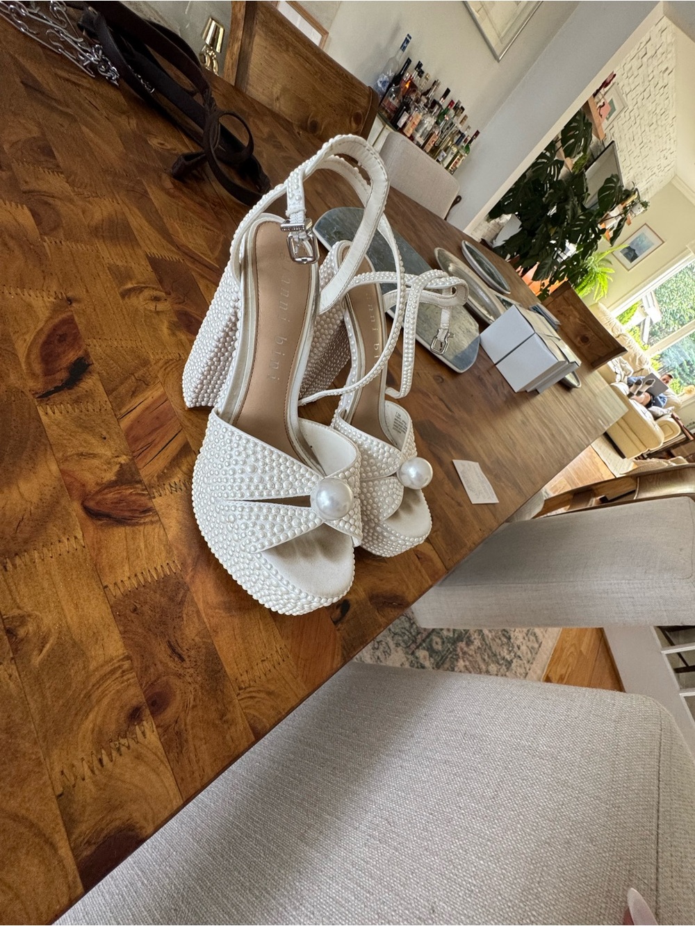 Gianni Bini Ivory Pearl-Embellished Platform Sandals - Picture 5 of 5